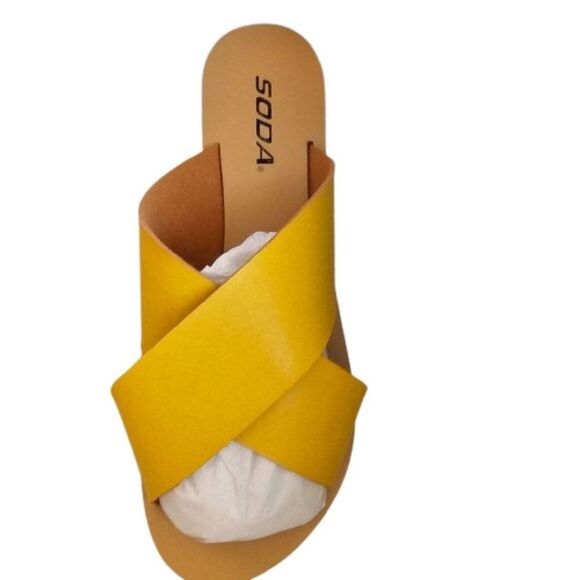 Soda Women's Yellow Criss Cross Band Strap Slip On Sandals Size 8 - Picture 1 of 5